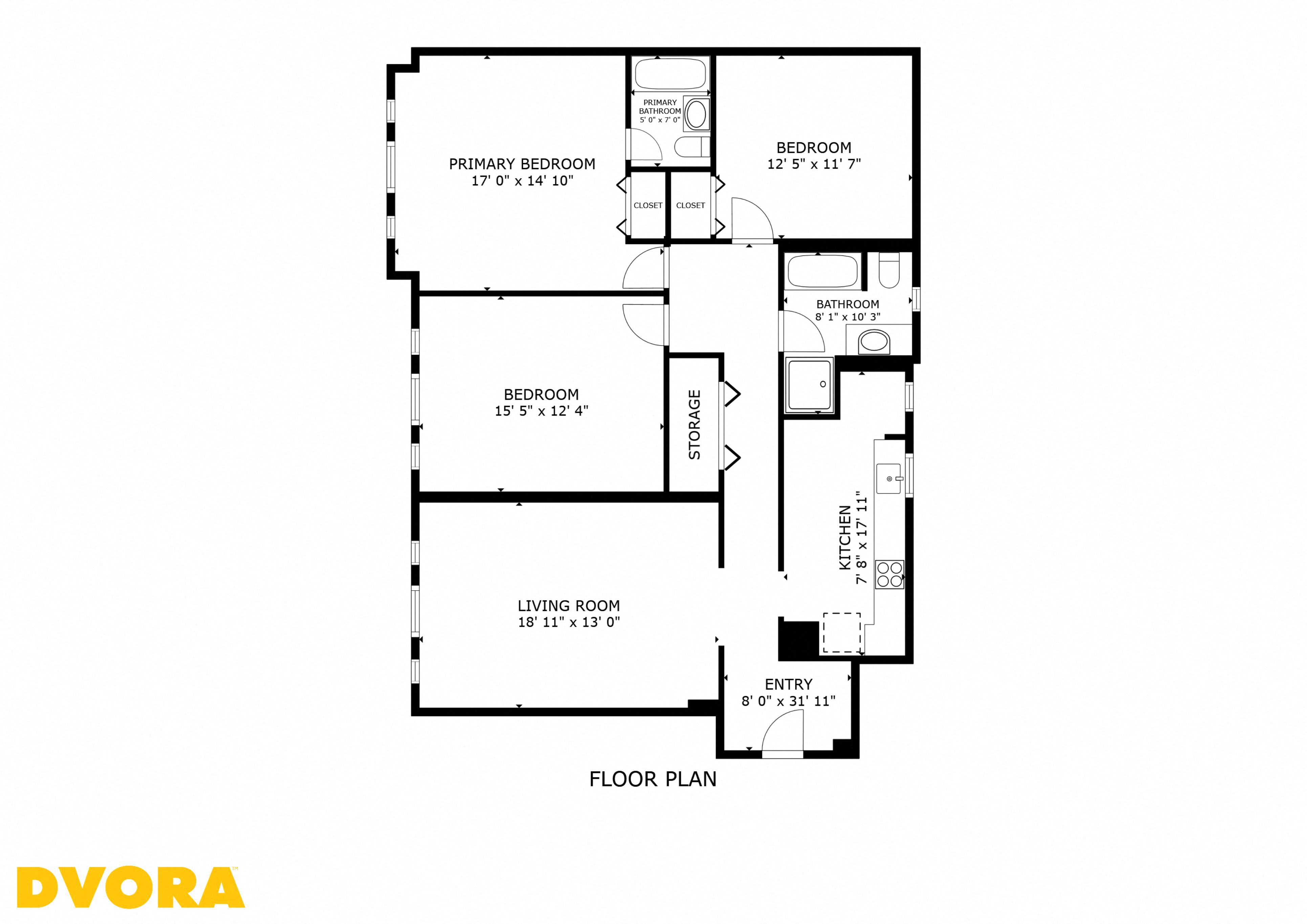 Floor plan for 3 beds, 2 baths, 1370 sqft